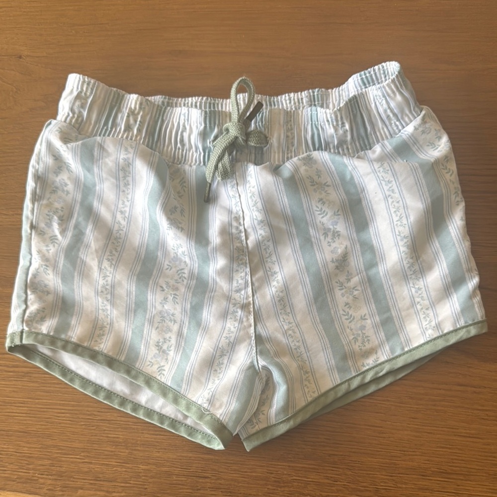 Minnow Striped Green and White floral boys swim Shorts